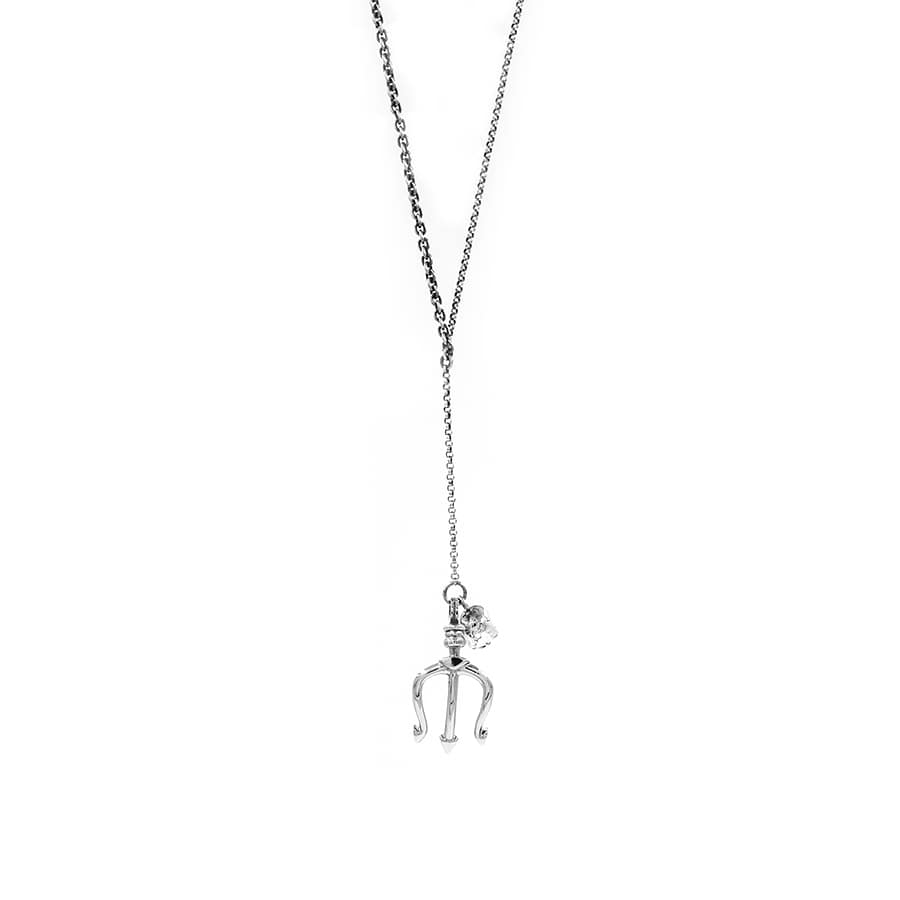 TN005+S : Trident Long Drop Necklace With Skull