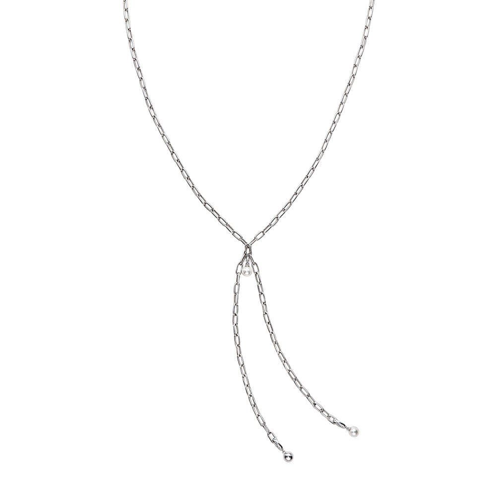 CVN00520 : Silver ball long chain Necklace