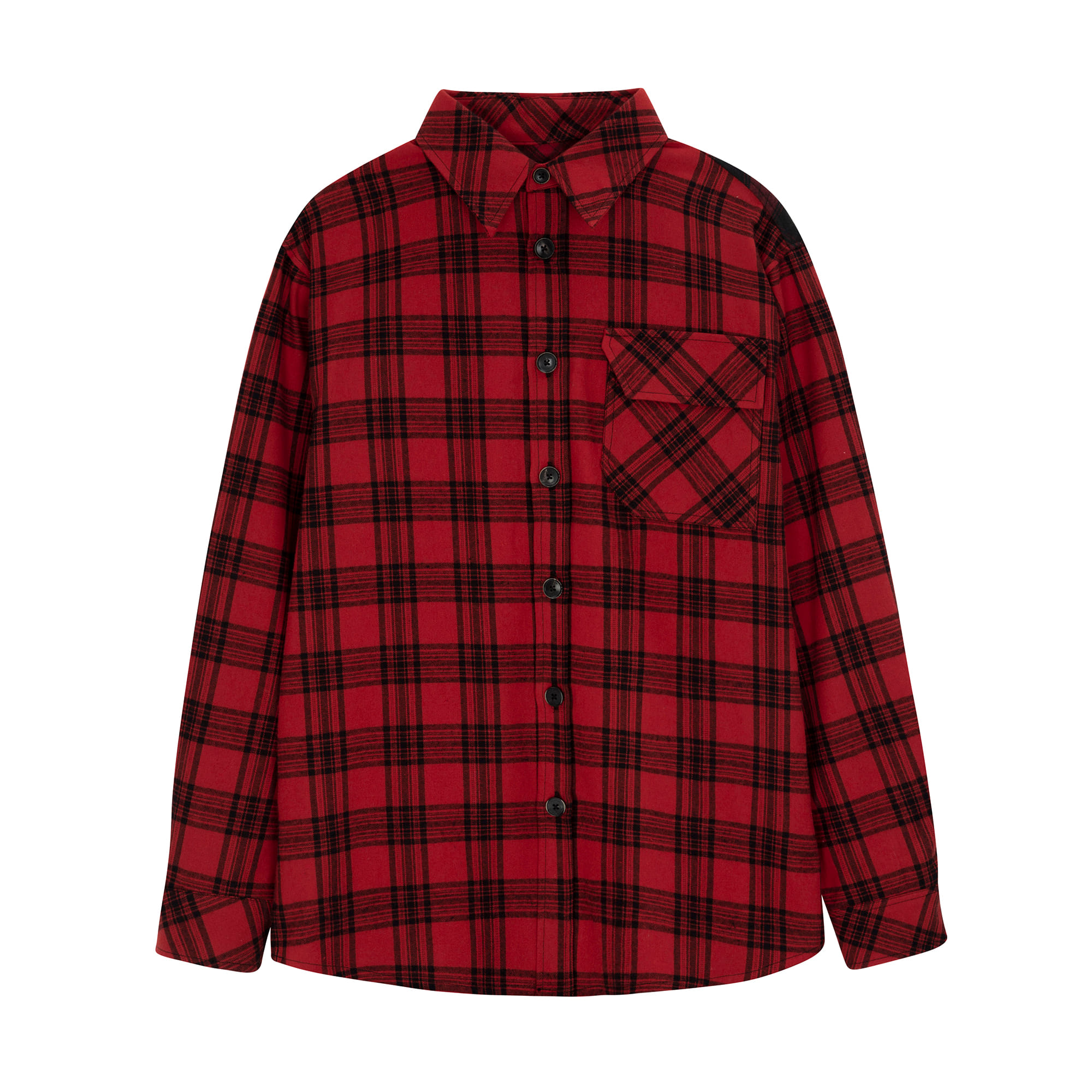 RTW-SH127 : Fabric Mix Back Logo Oversized Red Shirt│Red