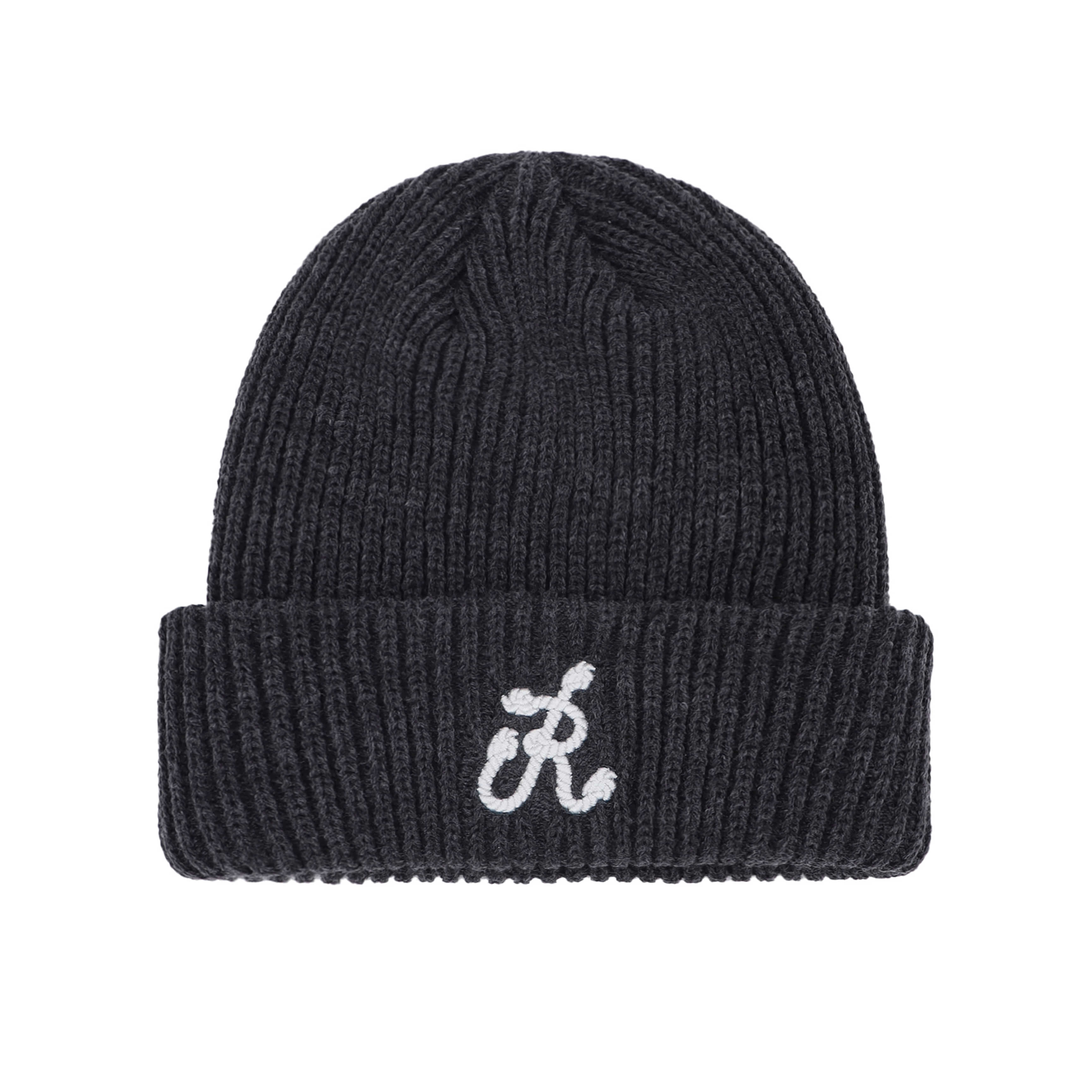 HW-BN148 : &quot;R&quot; Rope Logo BeanieㅣCharcoal